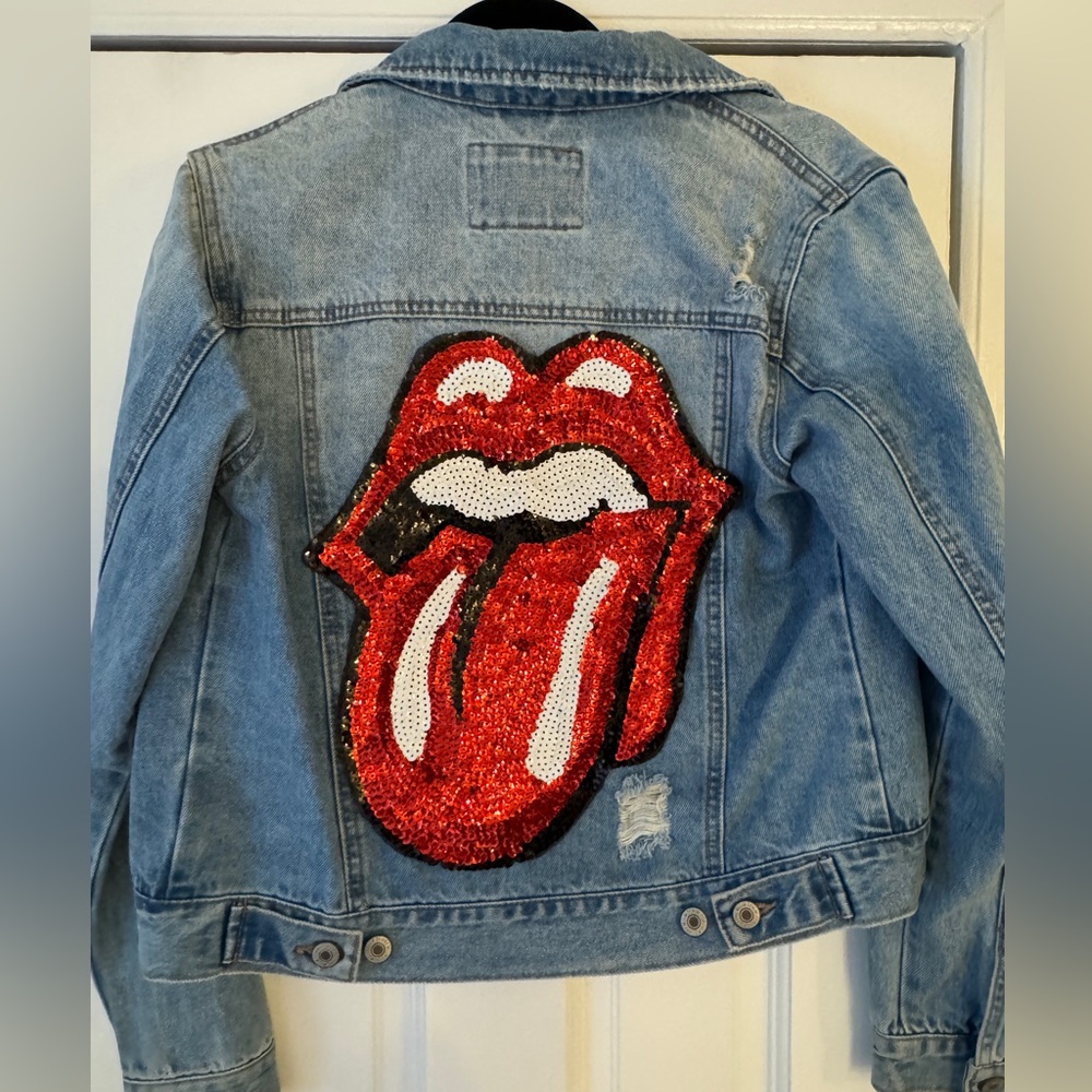 Custom!! Rolling Stones Sequined Denim jacket, small